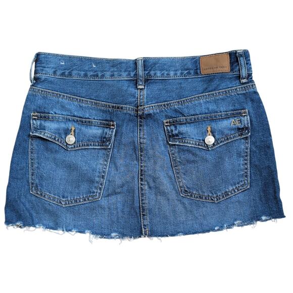 Y2K American Eagle Cutoff Denim Micro Mini Skirt Medium Low Rise Festival Grunge - Picture 2 of 5